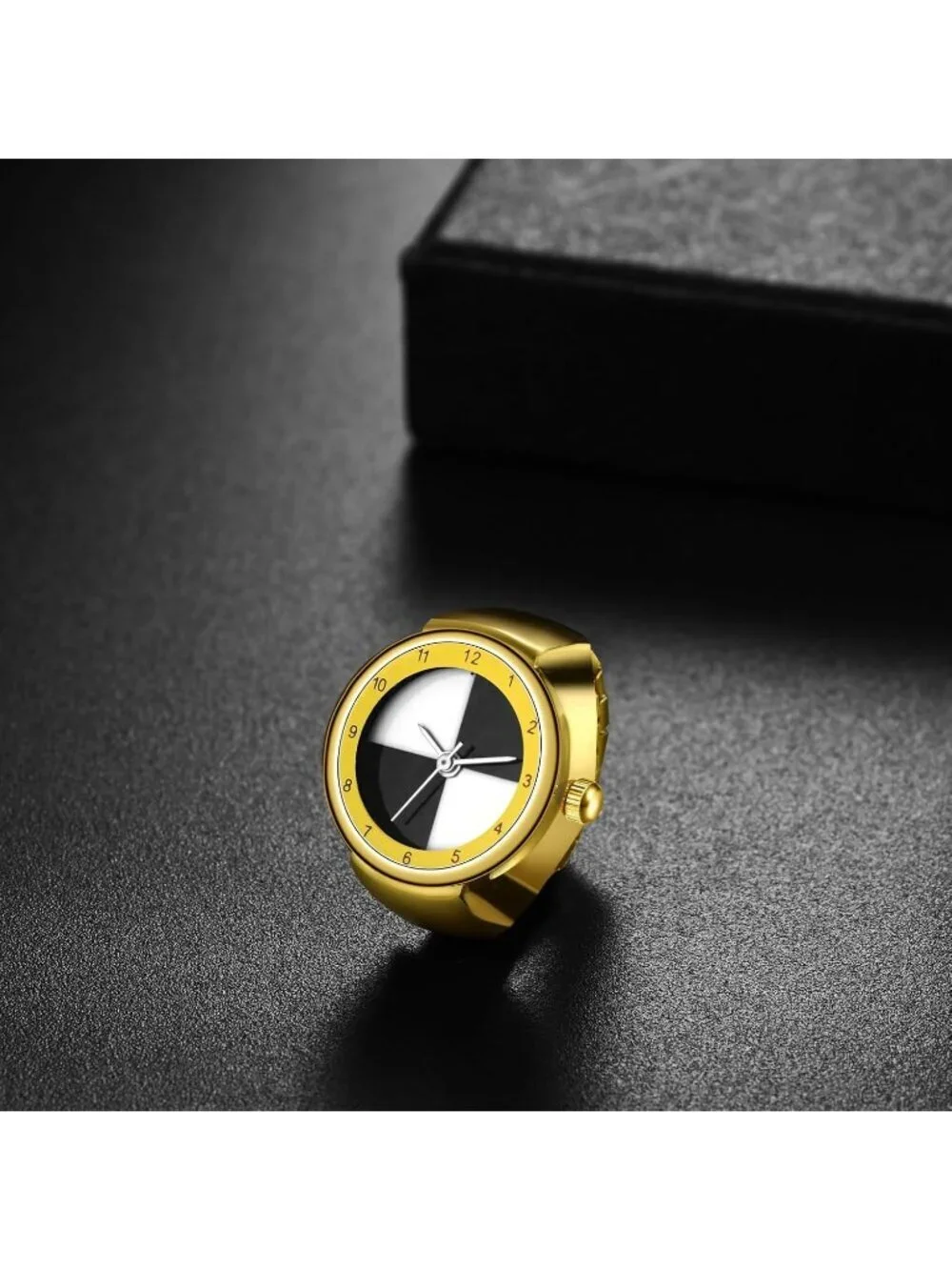 Unisex Gold Analog Quartz Stretchy Band Elastic Round Classic Finger Ring Watch